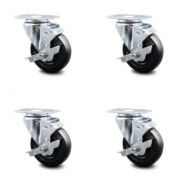 Service Caster 4 Inch Hard Rubber Wheel Swivel Top Plate Caster Set with Brake SCC-20S414-HRS-TLB-4 - main